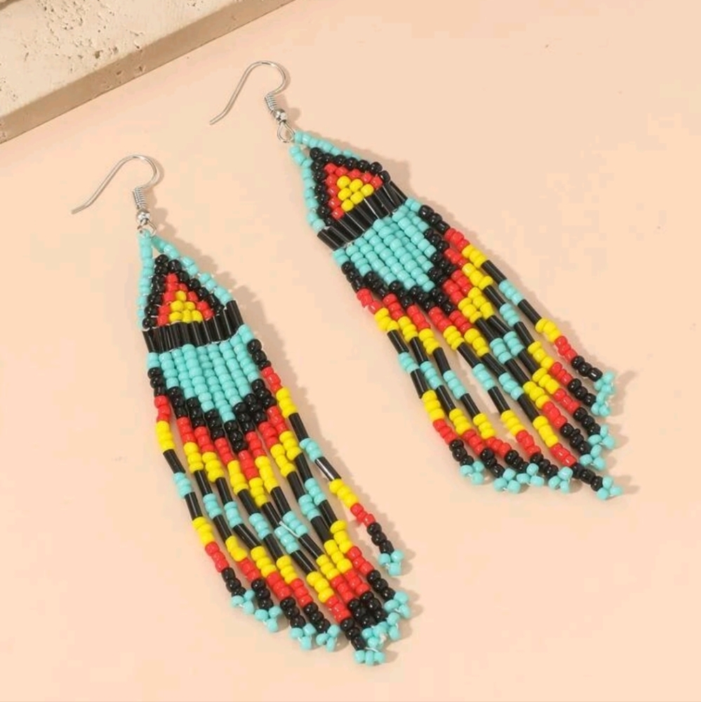 Beaded Chevron Tassel Earrings